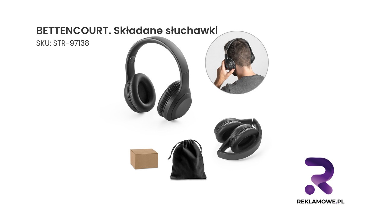 BETTENCOURT. Składane słuchawki bezprzewodowe z ANC i 15-godzinną autonomią na ABS pochodzącego z recyklingu (100% rABS) BETTENCOURT składane słuchawki – wygodne i kompaktowe słuchawki do codziennego użytku