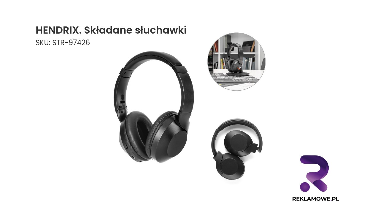 HENDRIX. Składane słuchawki bezprzewodowe z baterią o żywotności 20 godzin wykonaną w ABS pochodzącego z recyklingu (100% rABS) HENDRIX składane słuchawki - wygodne słuchawki nauszne do codziennego użytku