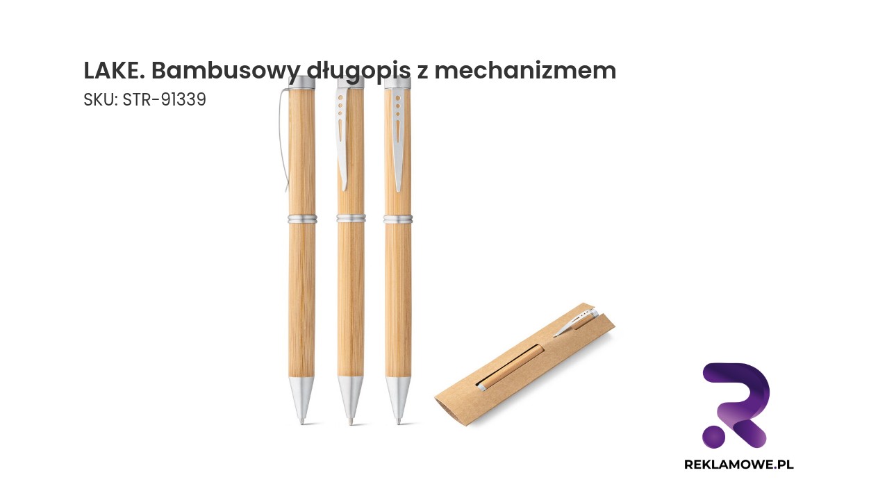 LAKE. Bambusowy długopis z mechanizmem obrotowym i metalowym klipsem LAKE bambusowy długopis z mechanizmem – ekologiczny długopis reklamowy