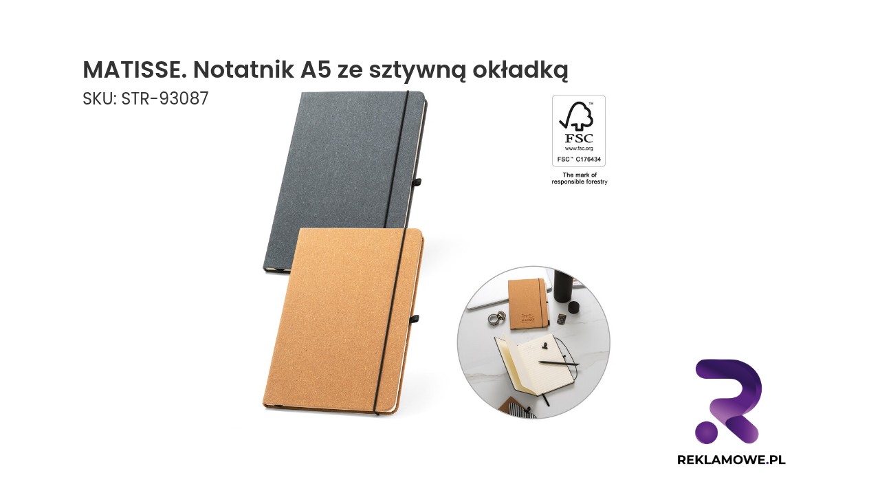 MATISSE. Notatnik A5 ze sztywną okładką ze kóry pochodzącej (70% recyklingu) z kartkami w linie MATISSE notatnik A5 ze sztywną okładką