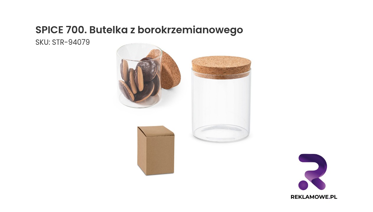 SPICE 700. Butelka z borokrzemianowego szkła z korkową pokrywką 700 ml SPICE 700 butelka z borokrzemianowego szkła